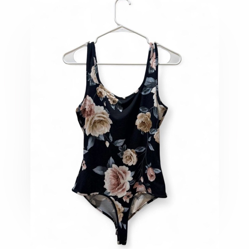 iris bodysuit in Black with Pink & Cream Blooms - Picture 2 of 3
